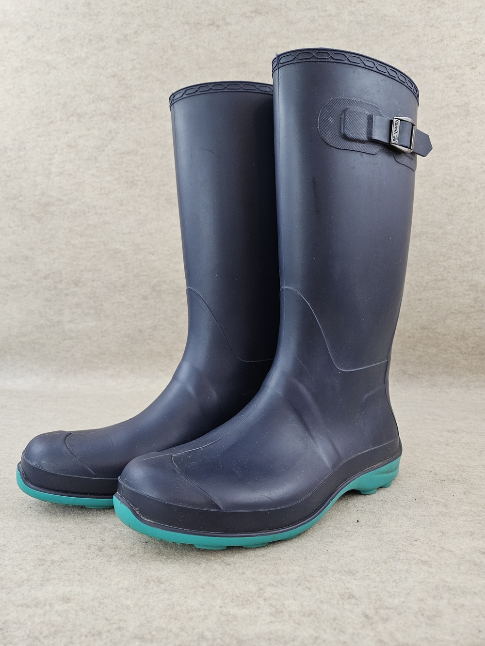 Women's Kamik Olivia Waterproof Tall Rain Boots in Navy with Teal Sole